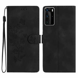 For Huawei P40 Pro Flower Butterfly Embossing Pattern Leather Phone Case(Black)