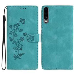 For Huawei P30 Flower Butterfly Embossing Pattern Leather Phone Case(Sky Blue)