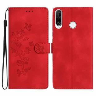 For Huawei P30 lite Flower Butterfly Embossing Pattern Leather Phone Case(Red)