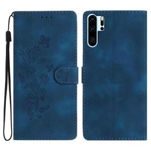 For Huawei P30 Pro Flower Butterfly Embossing Pattern Leather Phone Case(Blue)