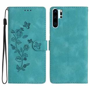 For Huawei P30 Pro Flower Butterfly Embossing Pattern Leather Phone Case(Sky Blue)
