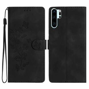 For Huawei P30 Pro Flower Butterfly Embossing Pattern Leather Phone Case(Black)