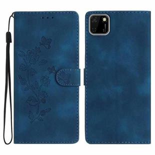 For Huawei Y5p Flower Butterfly Embossing Pattern Leather Phone Case(Blue)