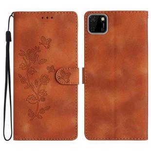For Huawei Y5p Flower Butterfly Embossing Pattern Leather Phone Case(Brown)