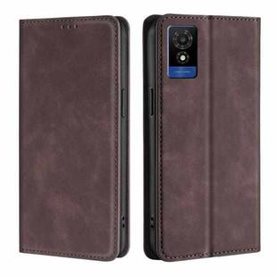 For TCL 501 4G Skin Feel Magnetic Leather Phone Case(Dark Brown)