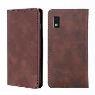 For Sharp Aqous Wish3 Skin Feel Magnetic Leather Phone Case(Dark Brown)