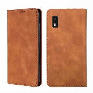 For Sharp Aqous Wish3 Skin Feel Magnetic Leather Phone Case(Light Brown)