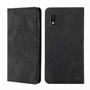 For Sharp Aqous Wish3 Skin Feel Magnetic Leather Phone Case(Black)