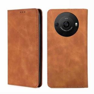 For Sharp Aquos R8 SH-52D Skin Feel Magnetic Leather Phone Case(Light Brown)