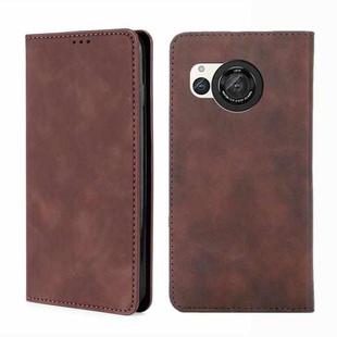 For Sharp Aquos R8 Pro SH-51 Skin Feel Magnetic Leather Phone Case(Dark Brown)