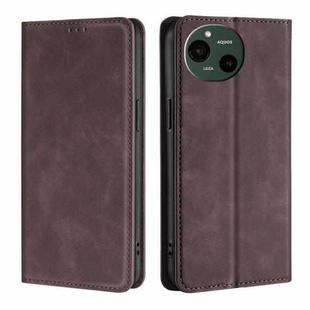 For Sharp Aquos R9 Skin Feel Magnetic Leather Phone Case(Dark Brown)