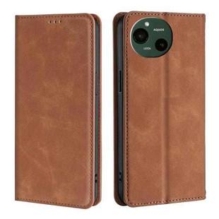 For Sharp Aquos R9 Skin Feel Magnetic Leather Phone Case(Light Brown)