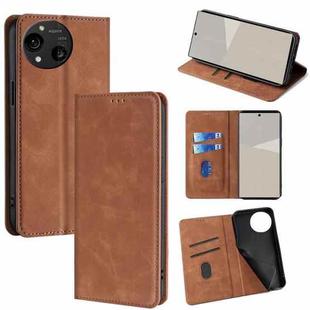 For Sharp Aquos R10 Skin Feel Magnetic Leather Phone Case(Light Brown)