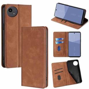 For Sharp Aqous wish5 Skin Feel Magnetic Leather Phone Case(Light Brown)