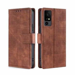 For TCL 40 XE 5G / 40X 5G T601D Skin Feel Crocodile Magnetic Clasp Leather Phone Case(Brown)