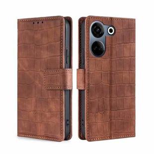 For Tecno Camon 20 Pro 4G Skin Feel Crocodile Magnetic Clasp Leather Phone Case(Brown)