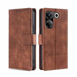 For Tecno Camon 20 Pro 5G Skin Feel Crocodile Magnetic Clasp Leather Phone Case(Brown)