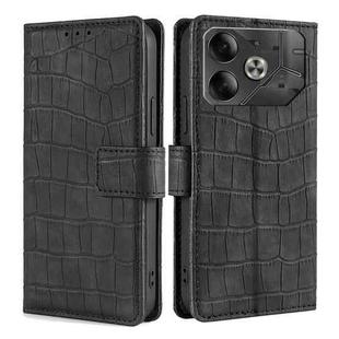 For Tecno Pova 6 5G Skin Feel Crocodile Magnetic Clasp Leather Phone Case(Black)