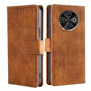 For Tecno Spark 30C 4G Skin Feel Crocodile Magnetic Clasp Leather Phone Case(Brown)