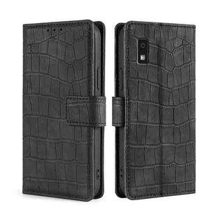 For Sharp Aqous Wish3 Skin Feel Crocodile Magnetic Clasp Leather Phone Case(Black)