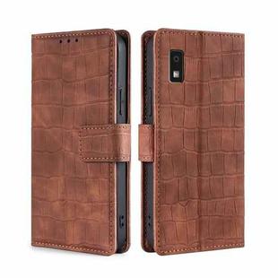 For Sharp Aqous Wish3 Skin Feel Crocodile Magnetic Clasp Leather Phone Case(Brown)