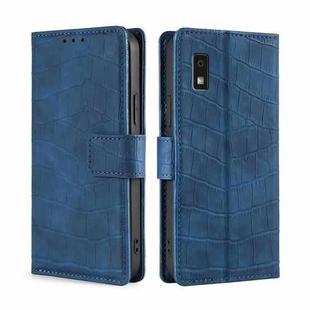 For Sharp Aqous Wish3 Skin Feel Crocodile Magnetic Clasp Leather Phone Case(Blue)