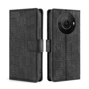 For Sharp Aquos R8 Pro SH-51 Skin Feel Crocodile Magnetic Clasp Leather Phone Case(Black)