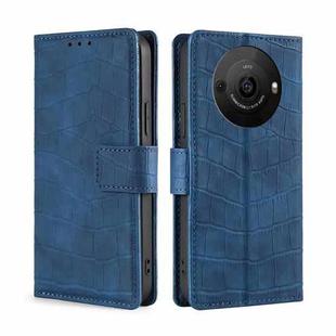 For Sharp Aquos R8 Pro SH-51 Skin Feel Crocodile Magnetic Clasp Leather Phone Case(Blue)