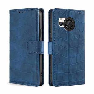 For Sharp Aquos R8 SH-52D Skin Feel Crocodile Magnetic Clasp Leather Phone Case(Blue)