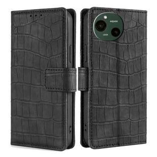 For Sharp Aquos R9 Skin Feel Crocodile Magnetic Clasp Leather Phone Case(Black)