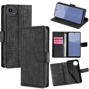 For Sharp Aqous wish5 Skin Feel Crocodile Magnetic Clasp Leather Phone Case(Black)