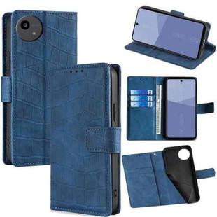 For Sharp Aqous wish5 Skin Feel Crocodile Magnetic Clasp Leather Phone Case(Blue)