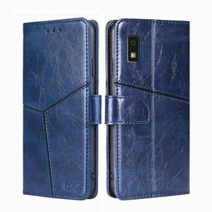 For Sharp Aqous Wish3 Geometric Stitching Leather Phone Case(Blue)