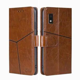 For Sharp Aqous Wish3 Geometric Stitching Leather Phone Case(Light Brown)