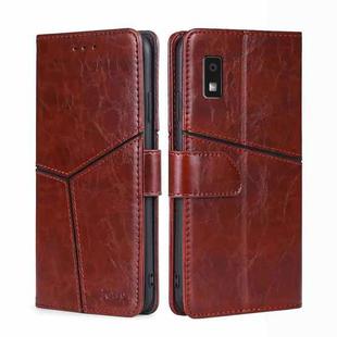 For Sharp Aqous Wish3 Geometric Stitching Leather Phone Case(Dark Brown)