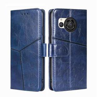 For Sharp Aquos R8 SH-52D Geometric Stitching Leather Phone Case(Blue)