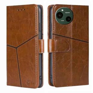 For Sharp Aquos R9 Geometric Stitching Leather Phone Case(Light Brown)