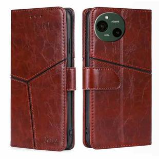 For Sharp Aquos R9 Geometric Stitching Leather Phone Case(Dark Brown)