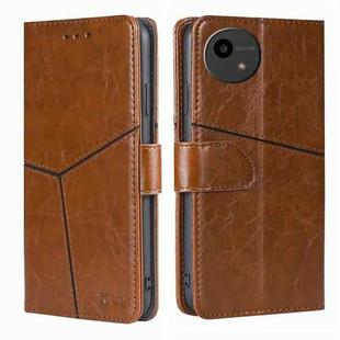 For Sharp Aquos Wish4 Geometric Stitching Leather Phone Case(Light Brown)