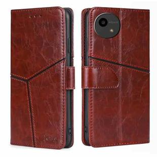 For Sharp Aquos Wish4 Geometric Stitching Leather Phone Case(Dark Brown)