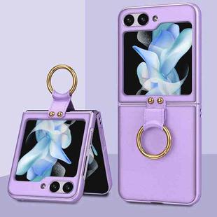 For Samsung Galaxy Z Flip5 GKK Ultra-thin PC + PU Phone Case with Ring & Strap(Purple)
