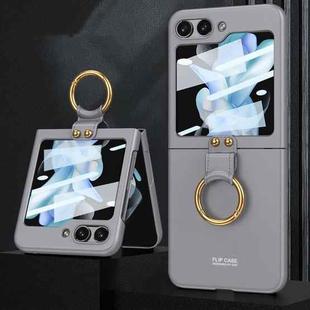 For Samsung Galaxy Z Flip5 GKK Ultra-thin PC Full Coverage Phone Case with Ring Holder / Tempered Film(Grey)