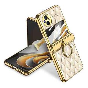 For vivo X Flip GKK Rhombus Pattern Electroplated Leather Phone Case with Ring(Champagne Gold)