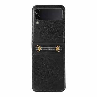 For Samsung Galaxy Z Flip5 Mandala Embossing Fold Leather Phone Case(Black)