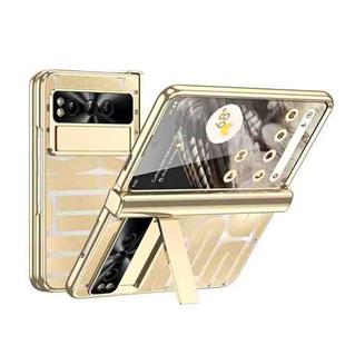 For Google Pixel Fold Integrated Electroplating Folding Phone Case with Pen Slot & Hinge(Gold)