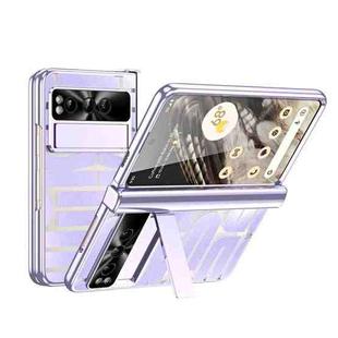 For Google Pixel Fold Integrated Electroplating Folding Phone Case with Pen Slot & Hinge(Purple)