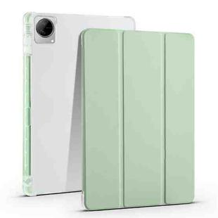 For vivo Pad 11 3-folding Transparent TPU Smart Leather Tablet Case with Pen Slot(Matcha Green)