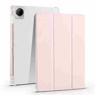 For vivo Pad 11 3-folding Transparent TPU Smart Leather Tablet Case with Pen Slot(Pink)