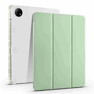 For vivo Pad2 12.1inch 3-folding Transparent TPU Smart Leather Tablet Case with Pen Slot(Matcha Green)