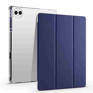 For vivo Pad3 Pro 3-folding Transparent TPU Smart Leather Tablet Case with Pen Slot(Dark Blue)